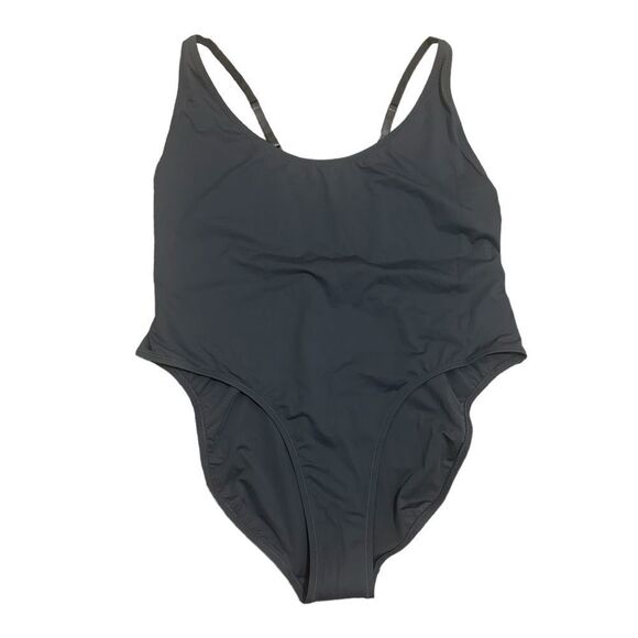 NWT SKIMS Signature Swim Scoop Neck One Piece Swimsuit In Gunmetal Gray - Picture 6 of 8
